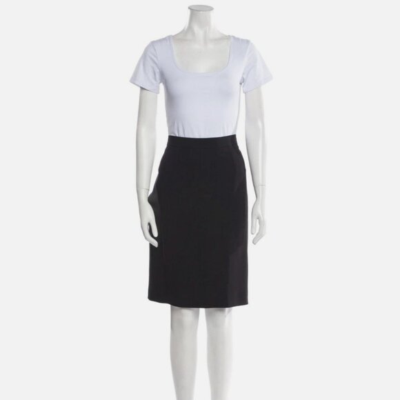 LANVIN Skirt Suit Solid Black US 12 FR 44 Button Jacket Knee-Length Skirt Set - Picture 4 of 4